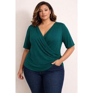 Lane Bryant Mens Teal Green Surplice V-Neck Ruched Wrap Top 18/20 NWT S1045576